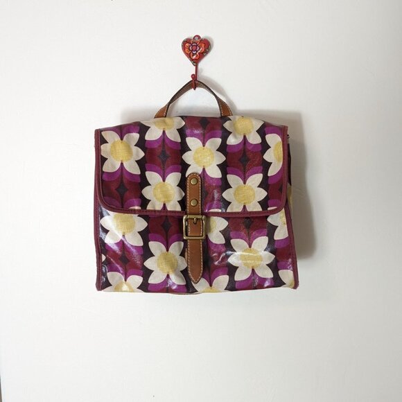 Fossil Oil Cloth Floral Satchel Crossbody Shoulder Bag Midcentury Pattern - Picture 4 of 10